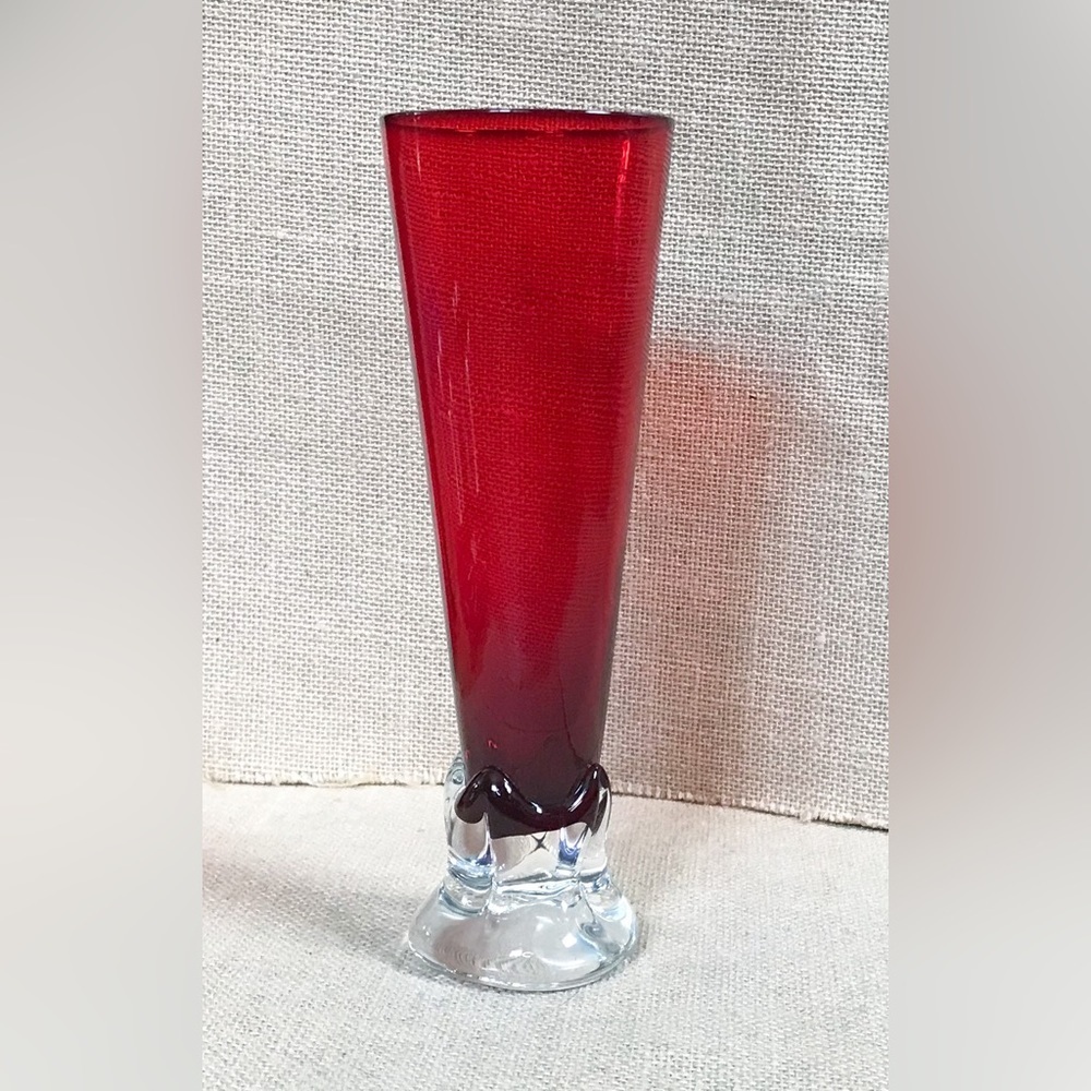 Vintage Ruby Red Glass Vase Clear Base Goth Core Whimsigoth Dark Romance Vampy